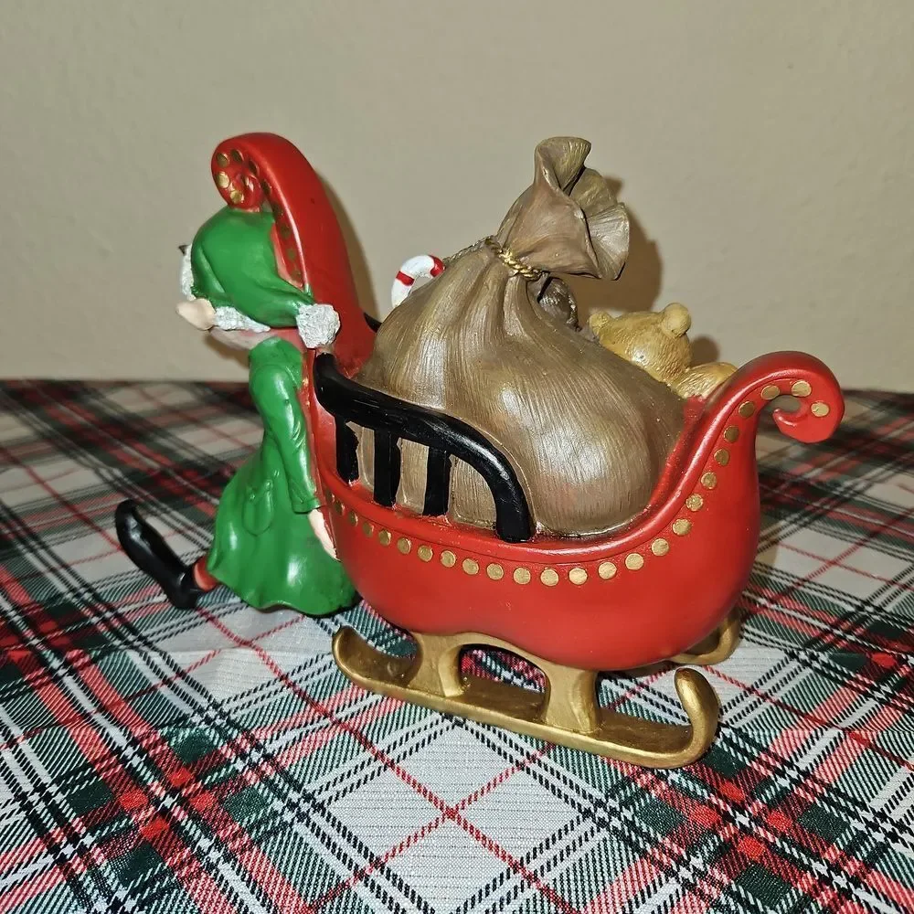 Holiday Home Festive North Pole Elf Sleigh Resin Decor